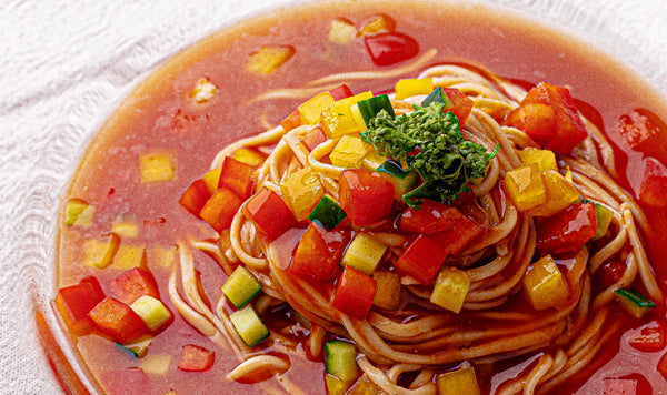 【ひんやりシャキシャキ】大豆麺の冷製トマトスープパスタ